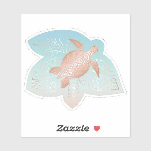 Rose Gold Turtle Tropical Leaves (Sheet)