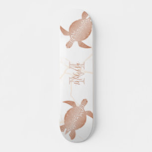 Rose Gold Turtle White Marble Monogram Your Name  Skateboard