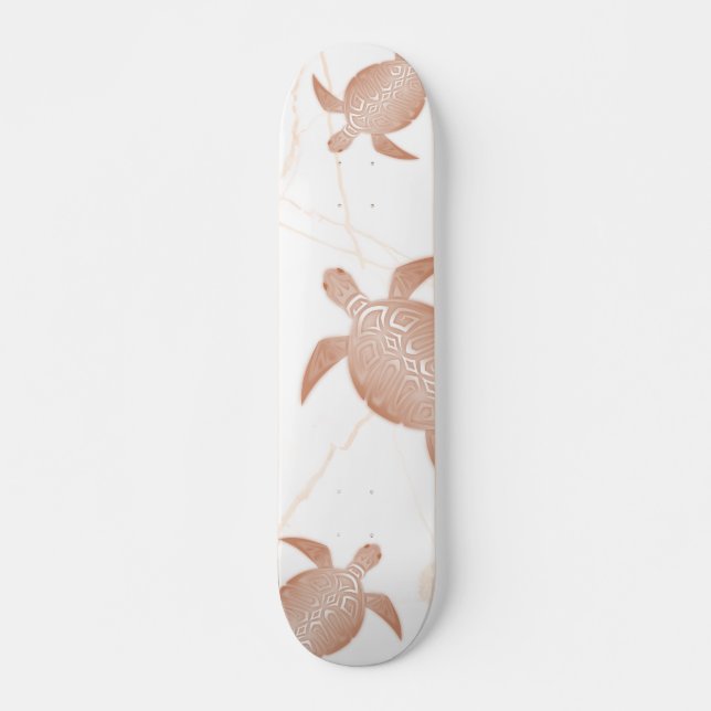 Rose Gold Turtle White Marble  Skateboard (Front)