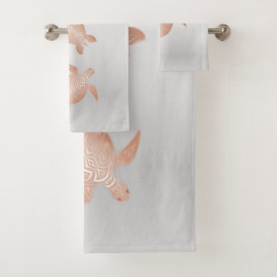 Rose Gold  Turtles Grey  Elegant Coastal Bath Towel Set