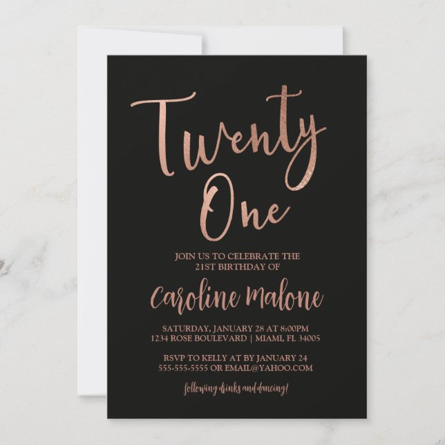 Rose Gold Twenty One Birthday Invitation (Front)