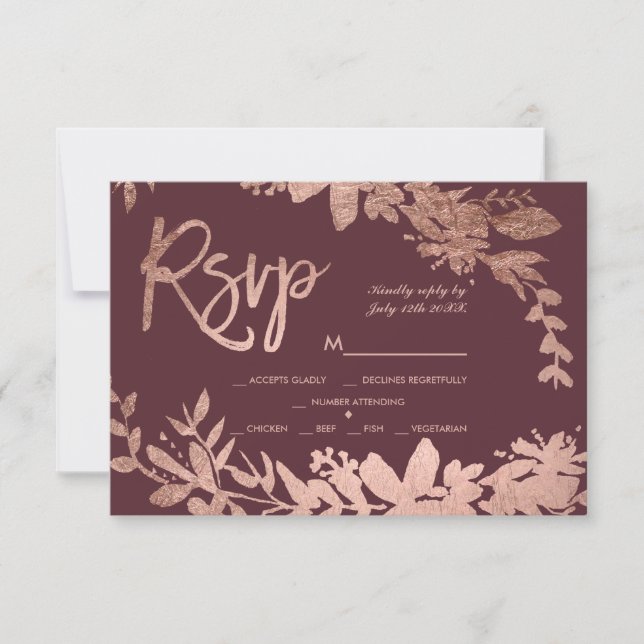 Rose Gold typography floral burgundy rsvp wedding (Front)