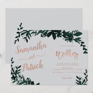 Rose gold typography Floral grey wedding landscape Invitation