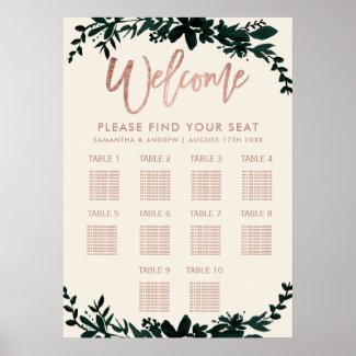Rose gold typography Floral ivory wedding seating Poster