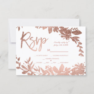 Rose Gold typography floral white rsvp wedding Card