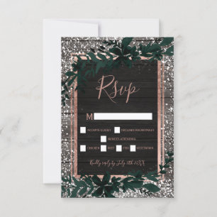 Rose gold typography leaf snow wood rsvp wedding card