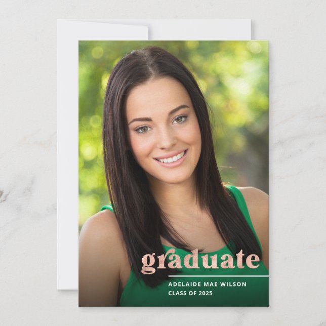 Rose Gold Typography Photo Graduation Party Invitation (Front)