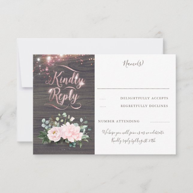 Rose Gold Typography Rustic Fall Wedding RSVP Card (Front)