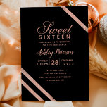 Rose gold typography stripes Sweet 16 party Invitation<br><div class="desc">A modern,   chic and elegant rose gold typography Sweet sixteen party invitation with rose gold geometric stripes on elegant black</div>