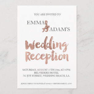 Rose gold typography wedding reception faux foil 2 invitation