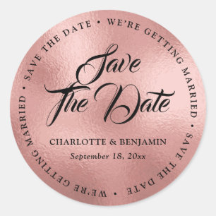 Rose Gold Typography Wedding Save The Date Classic Round Sticker