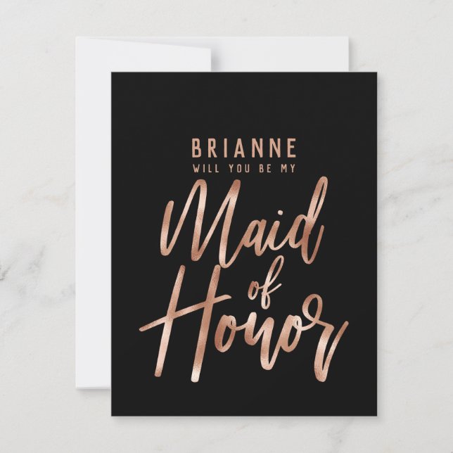 Rose Gold Typography Will You Be My Maid of Honour Invitation (Front)