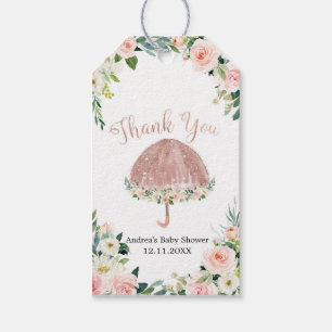 Rose Gold Umbrella April Shower Thank You Tag