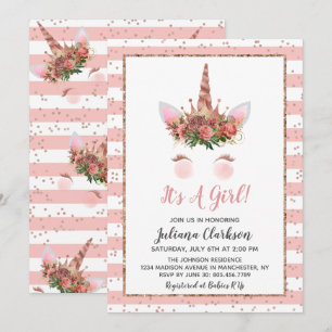Rose Gold Unicorn Princess Baby Shower Invitation