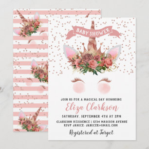Rose Gold Unicorn Princess Baby Shower Invitation