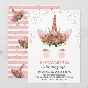 Rose Gold Unicorn Princess Birthday Invitation