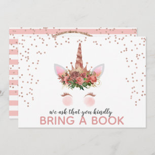 Rose Gold Unicorn Princess Bring A Book Invitation