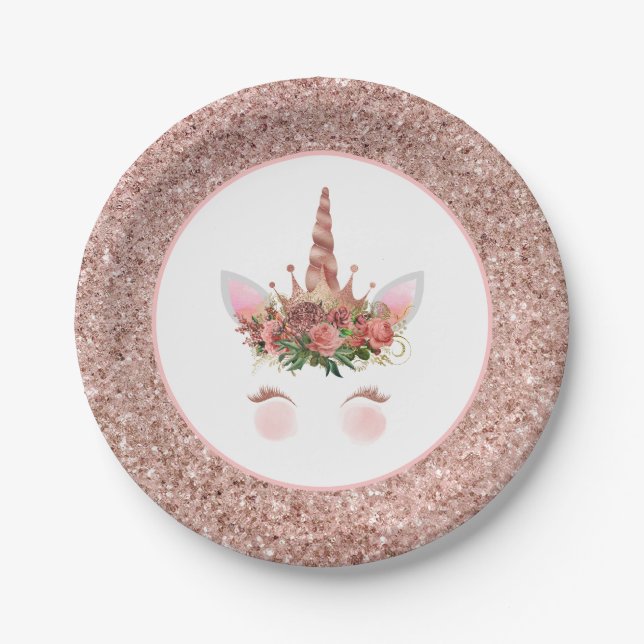 Rose Gold Unicorn Princess Paper Plate (Front)