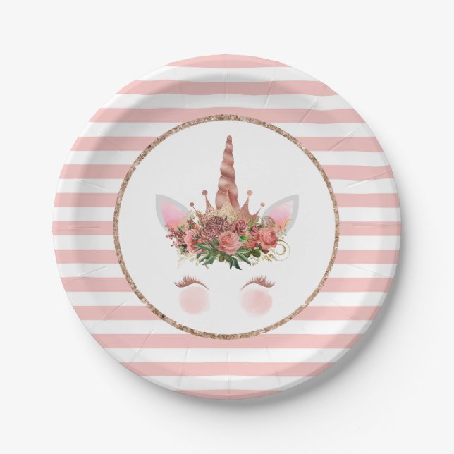Rose Gold Unicorn Princess Paper Plate (Front)