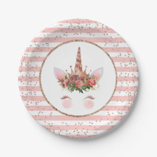 Rose Gold Unicorn Princess Paper Plate