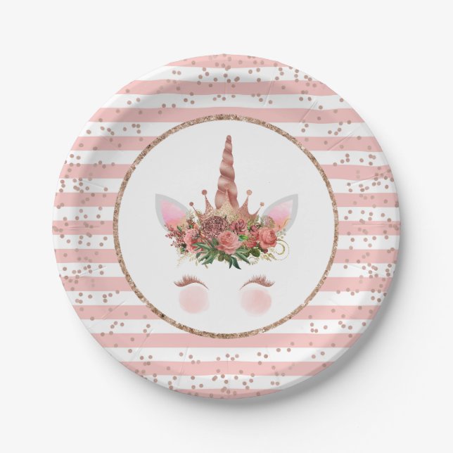 Rose Gold Unicorn Princess Paper Plate (Front)