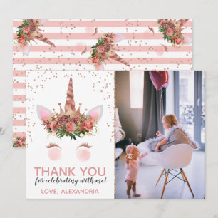 Rose Gold Unicorn Princess Thank You Invitation
