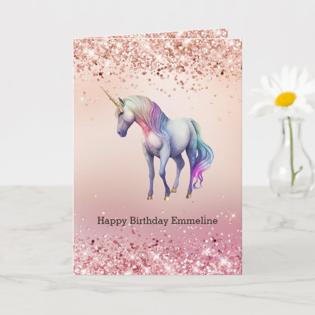 Rose Gold Unicorn Sparkle   Card (Small Plant)