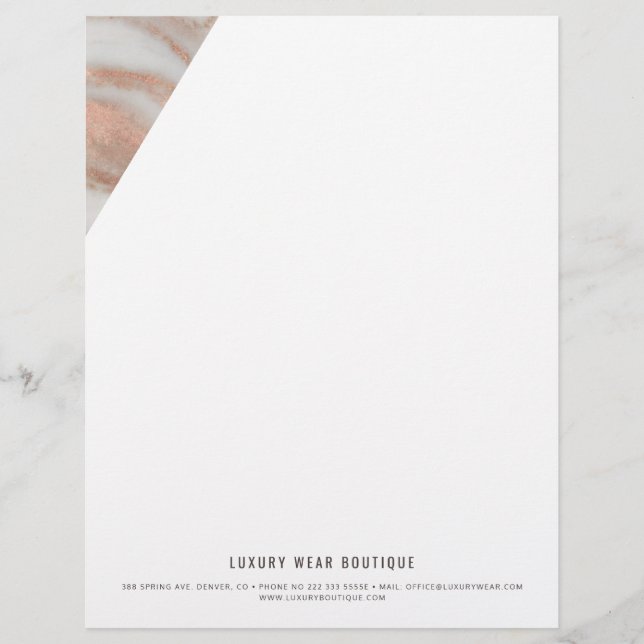 Rose gold veined marble stone business office letterhead (Front)