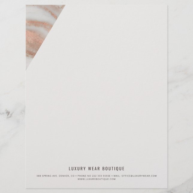 Rose gold veined marble stone business office letterhead (Front)