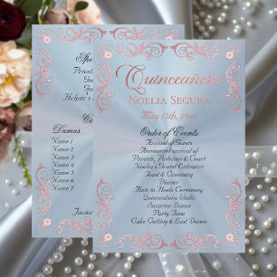 Rose Gold Vintage Border Quinceanera - Pastel Blue Program