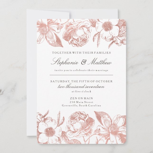 Rose Gold Vintage Floral Wedding Invitation (Front)