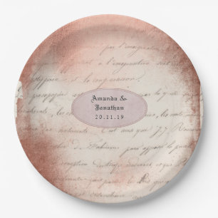 Rose Gold Vintage Typography Wedding Paper Plate