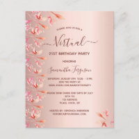 Rose gold virtual birthday party fall invitations