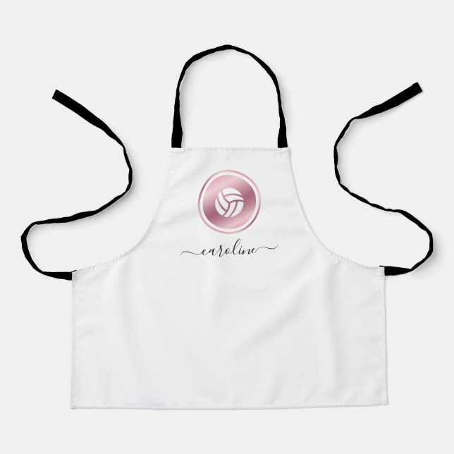Rose Gold Volleyball Cute Girly Name Sport Theme  Apron (Front)