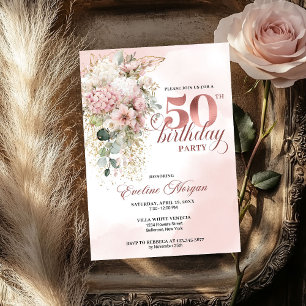 Rose Gold Watercolor Blush 50th Birthday Celebrate Invitation
