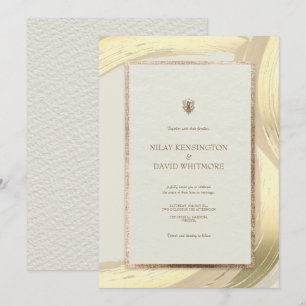 Rose Gold Watercolor Brush Strokes Wedding Invitation