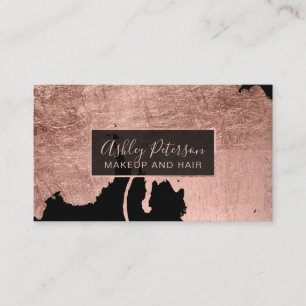 Rose gold watercolor drips hair makeup typography business card