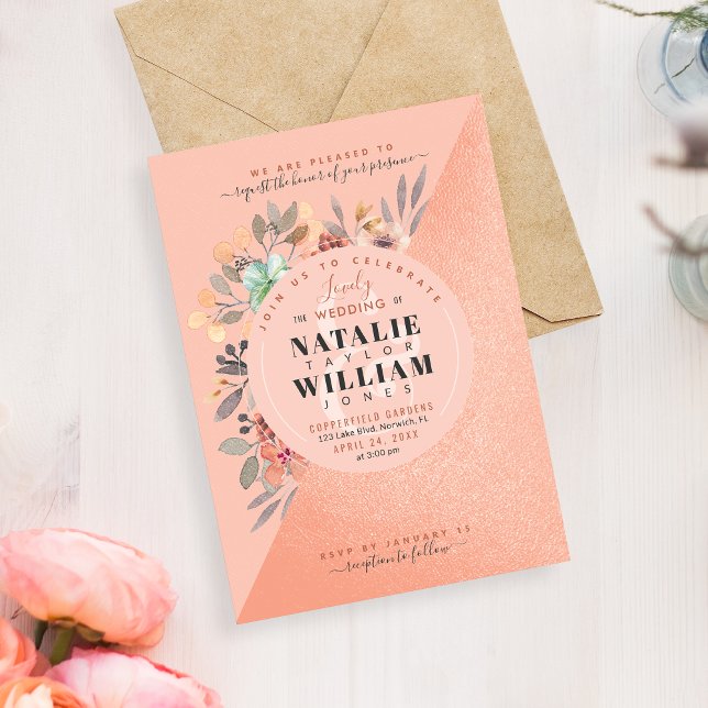 Rose Gold Watercolor Floral Chic Wedding Invitation (Creator Uploaded)