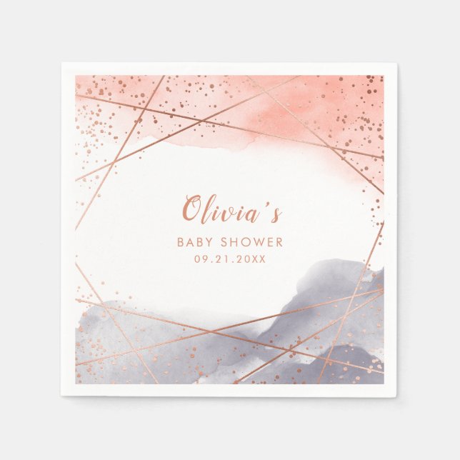 Rose Gold Watercolor Geometric Baby Shower Napkin (Front)