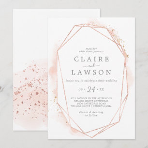 Rose Gold Watercolor Geometric Casual Wedding Invitation