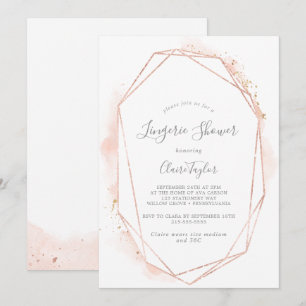 Rose Gold Watercolor Geometric Lingerie Shower Invitation
