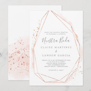 Rose Gold Watercolor Geometric Spanish Wedding Invitation
