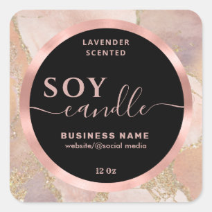 Rose gold watercolor script soy candle label