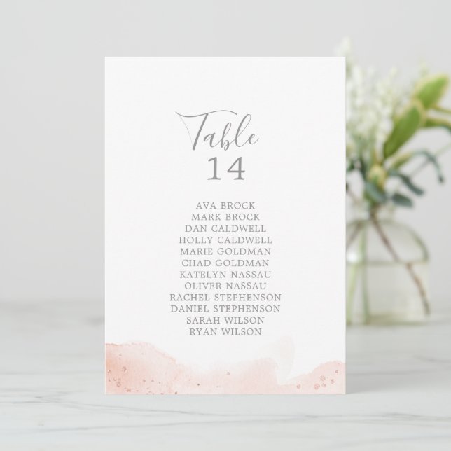Rose Gold Watercolor Table Number Seating Chart (Standing Front)