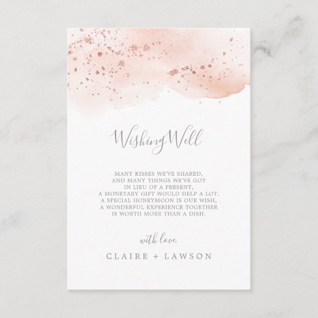 Rose Gold Watercolor Wedding Wishing Well Card (Front)