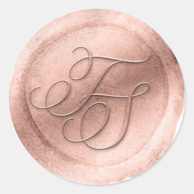 Rose Gold Wax Seal Look 2 Letter Monogram Sticker (Front)