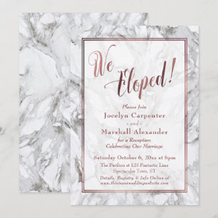 Rose Gold We Eloped Script Marble Reception-Only Invitation