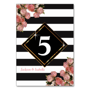 Rose Gold Wedding Black & White Stripe Table Number