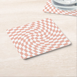 Rose Gold Wedding Collection Check Chequered   Square Paper Coaster
