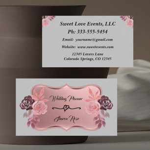 Rose Gold Wedding Event Planner Business Card